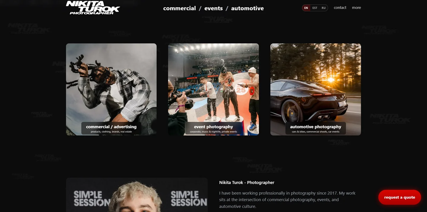 Screenshot of Nturok.com photography website